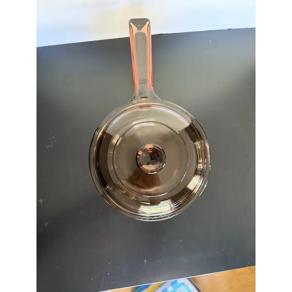 Vintage Vision Corning Ware Corning USA Sauce Pan Spout Pyrex Lid Amber 1L